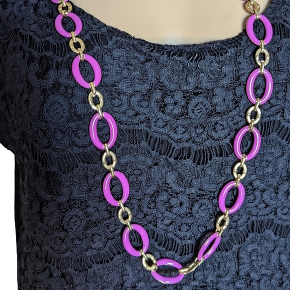 Vintage Estate Purple & Gold Long Oversize Link Chain Statement Necklace - Picture 4 of 7